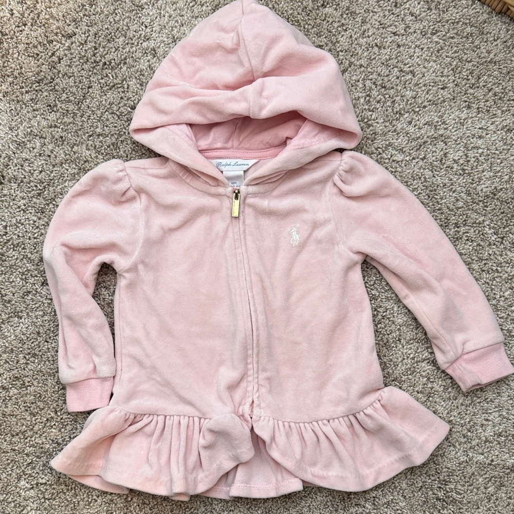 Ralph Lauren Light Pink Toddler Girl Velour Hoodie | Size 18M Ralph Lauren